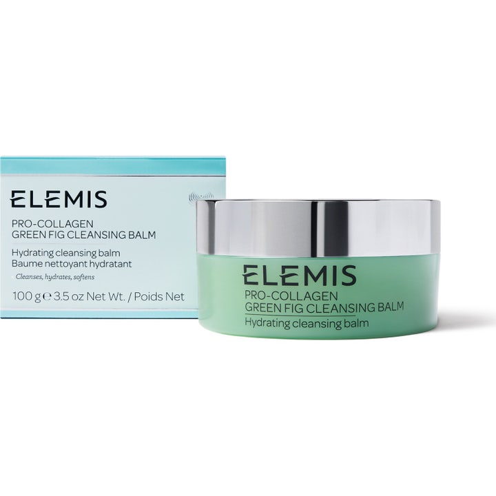 Elemis Pro-Collagen Green Fig Cleansing Balm 100 g fuktighetsgivende ansiktsrens i grønn krukke med sølvlokk.