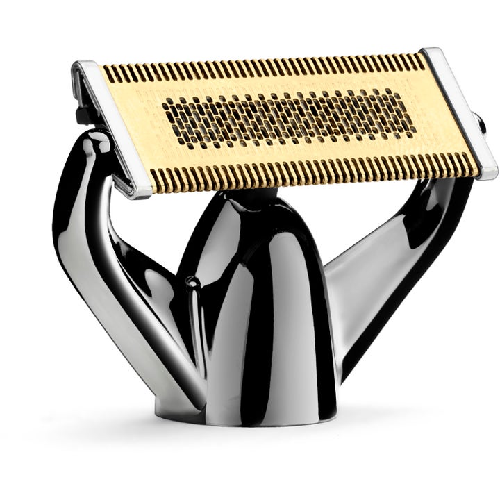 HeadBlade Moto Gold barberhøvel for hodebarbering med fleksibelt hode og gullfarget blad i metall.
