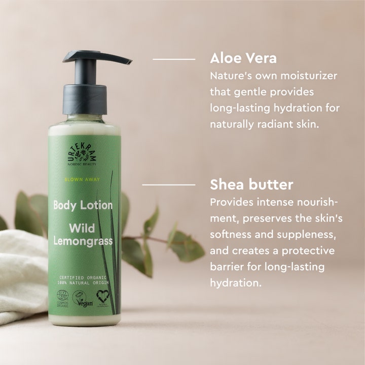 Urtekram Body Lotion Wild Lemongrass 245 ml fuktighetsgivende kroppspleie med pleiende aloe vera og sheasmør