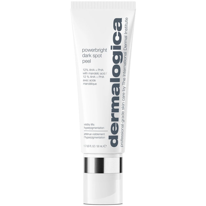 Dermalogica Powerbright Dark Spot Peel 50 ml kjemisk peeling mot pigmentflekker i hvit tube med sølvdetaljer