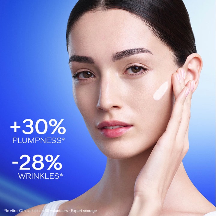 Shiseido BioPerformance Skin HiForce Cream 50 ml ansiktskrem kvinne med tekst om økt fyllighet og færre rynker