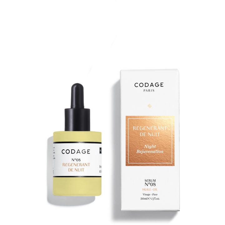 Codage N°08 Regenerant de Nuit 30 ml regenererende nattserum i frostet glassflaske med gulaktig olje og hvit eske
