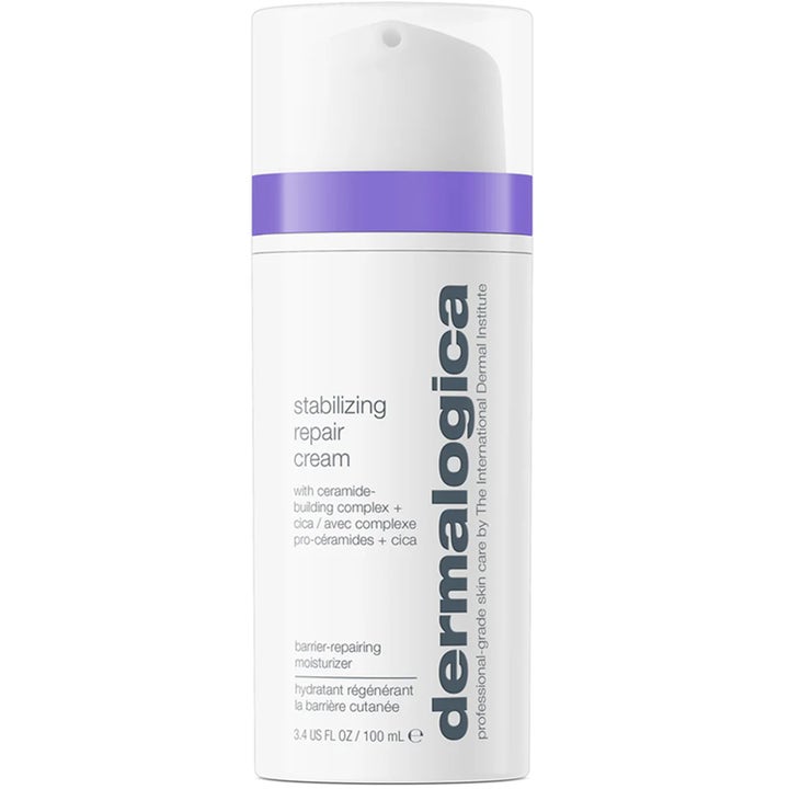 Dermalogica Stabilizing Repair Cream 100 ml som styrker hudbarrieren i hvit pumpeflaske med lilla detalj.