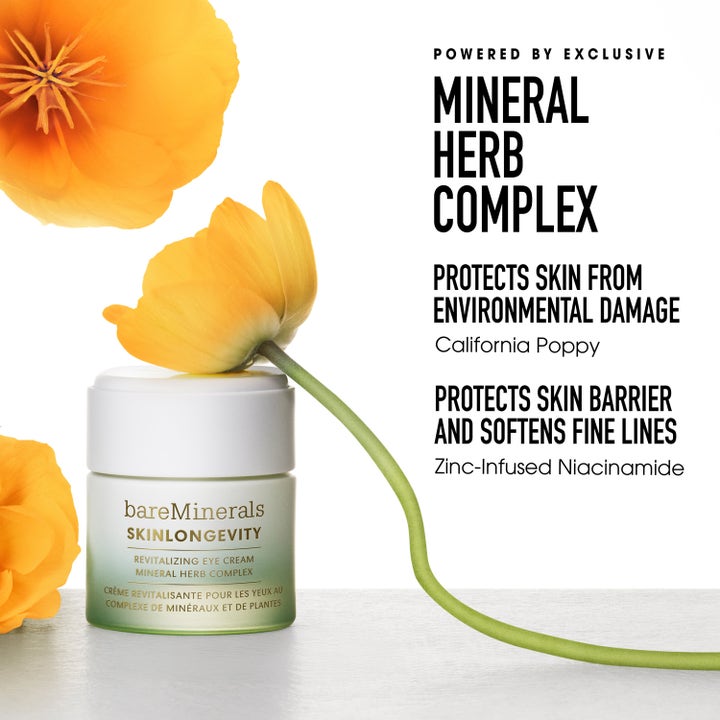 bareMinerals Skinlongevity Revitalizing Eye Cream 15 g øyekrem i krukke med gule valmuer og niacinamide