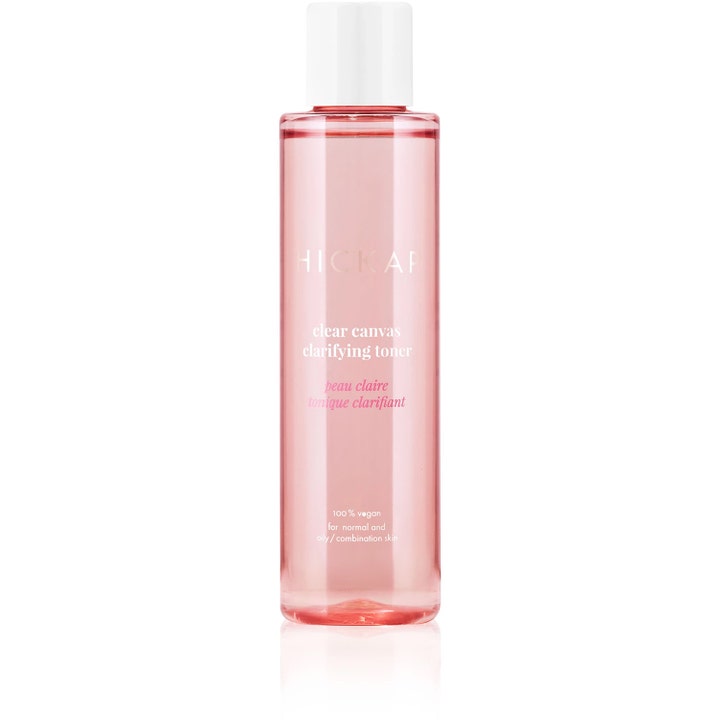 Hickap Clear Canvas Clarifying Toner 150 ml ansiktsvann i rosa gjennomsiktig flaske med hvit kork