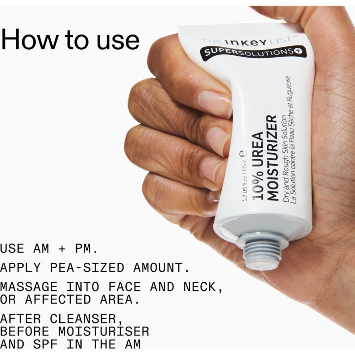 The INKEY List Urea 10% Moisturizer 50 ml ansiktskrem for tørr hud i hvit tube og sort ytterkartong