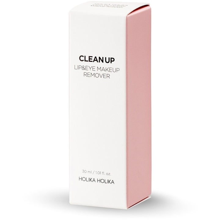 Holika Holika Clean Up Lip & Eye Makeup Remover 30 ml skånsom sminkefjerner i hvit og rosa pappeske