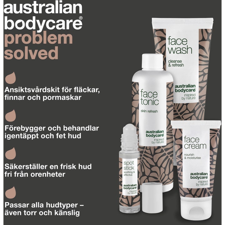 Australian Bodycare 4 Step Face Care 309 ml ansiktspleiesett mot kviser med rens tonic krem og spot stick