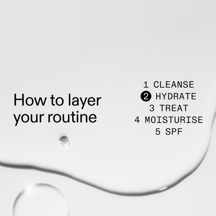 The INKEY List Hyaluronic Acid Serum 60 ml fuktserum med tekstur og guide til hvordan man lagvis påfører hudpleie
