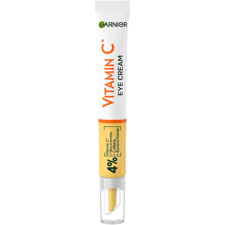 Garnier Vitamin C Eye Cream 15ml opplysende øyekrem i hvit og gul tube med praktisk presisjonsapplikator