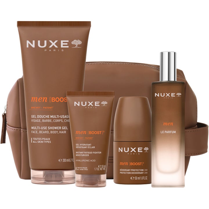 Nuxe Men Multi Shower Gel 200 ml gaveesett i brun toalettmappe med deodorant ansiktskrem og parfyme