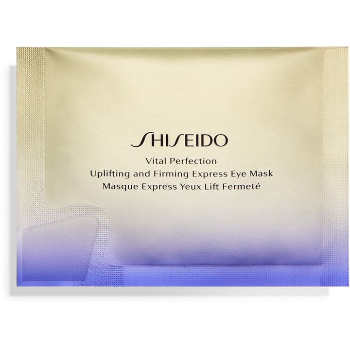 Shiseido Vital Perfection Uplifting & Firming Express Eye Mask 5 g oppstrammende øyemaske i gull og lilla sachet