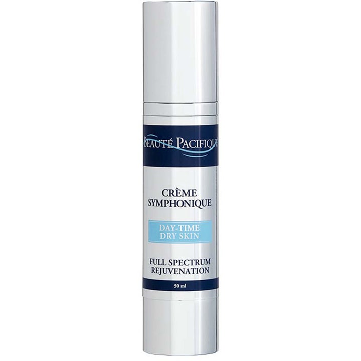 Beauté Pacifique Crème Symphonique Day-Time 50 ml foryngende dagkrem for tørr hud i hvit og sølvfarget pumpeflaske