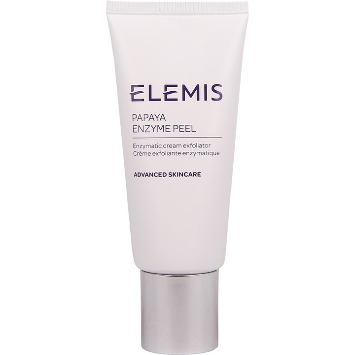 Elemis Papaya Enzyme Peel 50ml eksfolierende ansiktsmaske i hvit tube med sølvfarget kork gir huden ny glød.