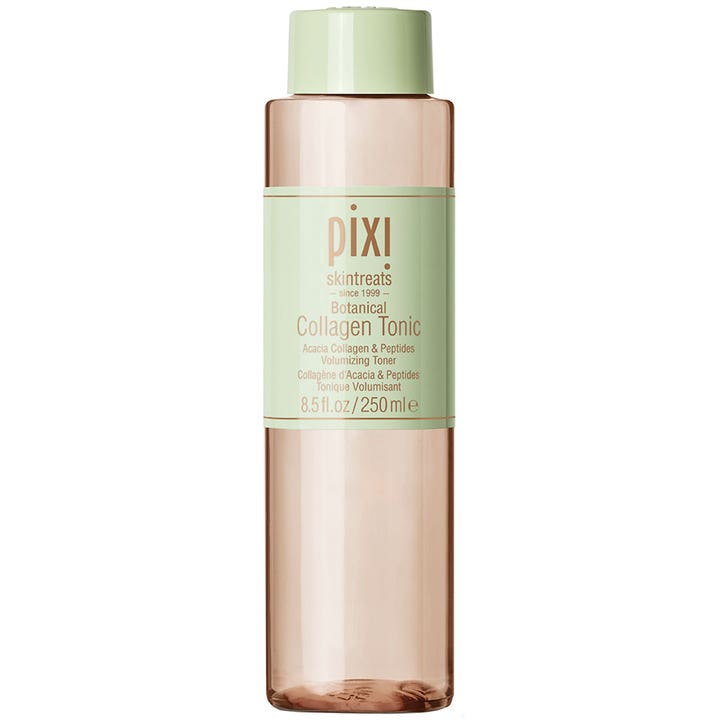 Pixi Botanical Collagen Tonic 250 ml volumgivende toner i gjennomsiktig rosa plastflaske med lysegrønt lokk