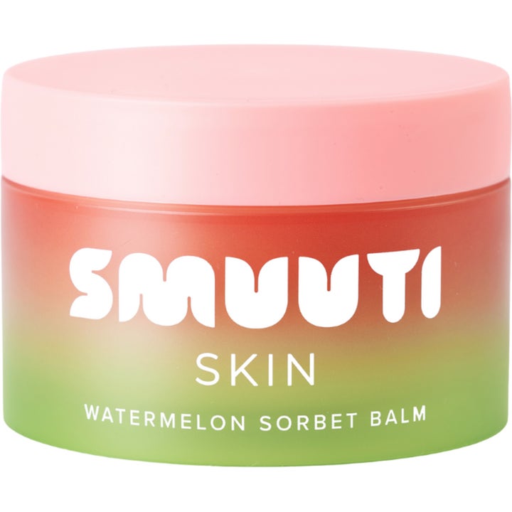 Smuuti Skin Watermelon Sorbet Balm 100 ml fuktighetsgivende ansiktsrens i krukke med rosa, rød og grønn fargegradient
