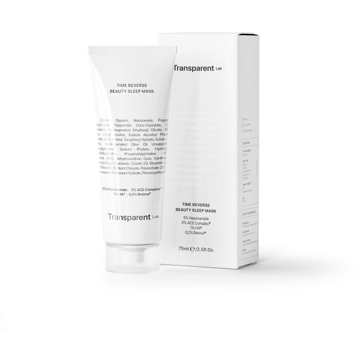 Transparent Lab Time Reverse Beauty Sleep Mask 75ml foryngende nattmaske i hvit tube og eske med retinol.