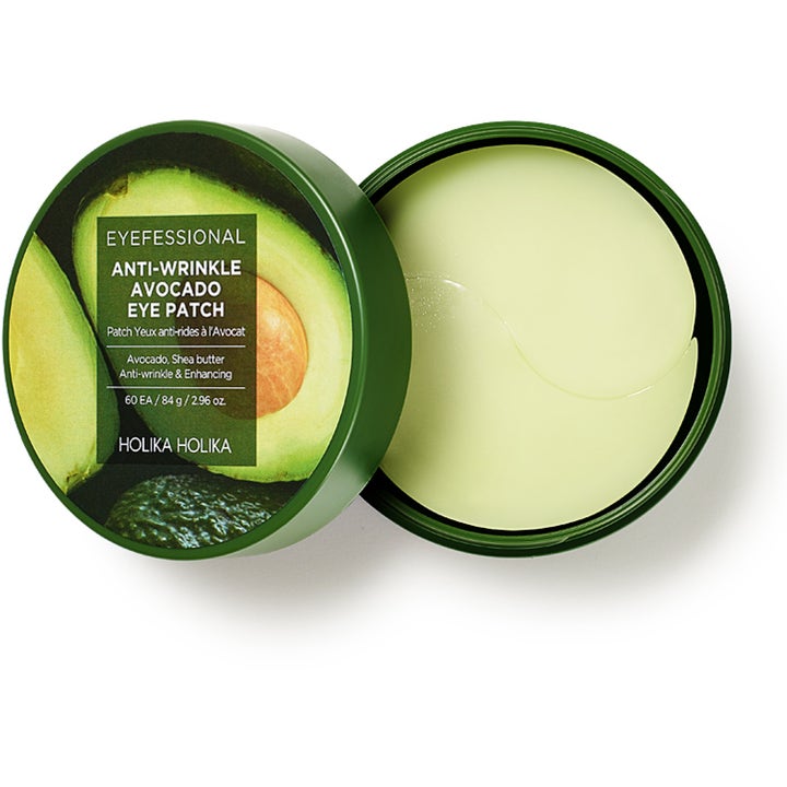 Holika Holika Eyefessional Anti-Wrinkle Avocado Eye Patch 60 stk mot rynker i grønn krukke med lysegrønne gelémasker