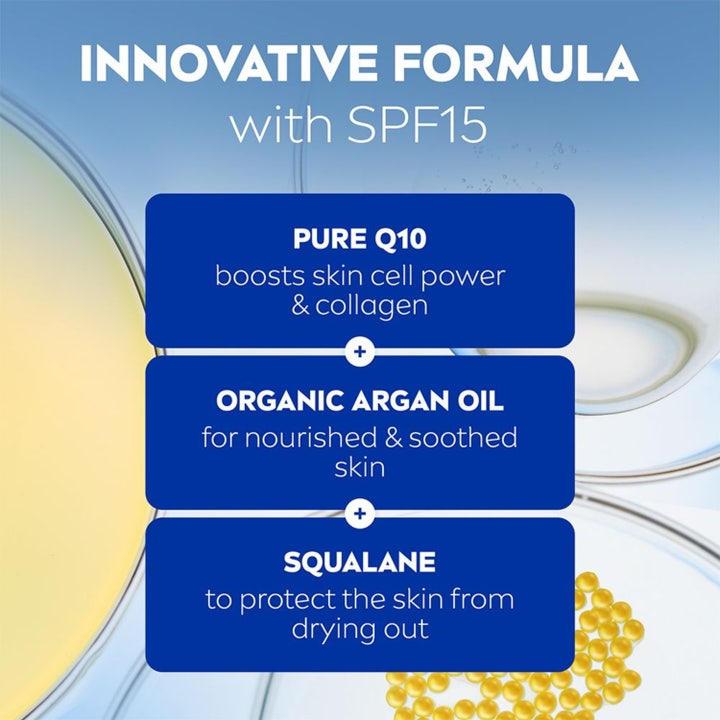 NIVEA Q10 Extra Nourish Day Cream 50 ml nærende dagkrem med SPF 15 og fordeler med Q10, arganolje og squalane.