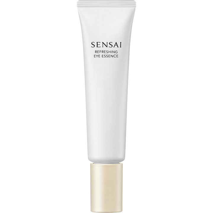 Sensai Refreshing Eye Essence oppfriskende øyeessens i hvit tube med en skinnende gullfarget kork
