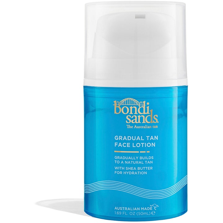 Bondi Sands Gradual Tan Face Lotion 50ml fuktighetsgivende selvbruning i blå pumpeflaske med hvit pumpe og klart lokk