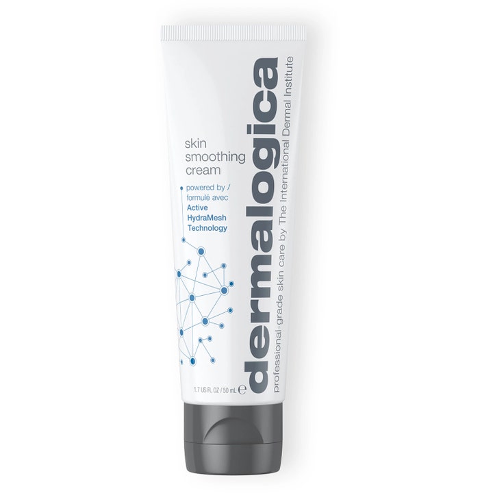 Dermalogica Skin Smoothing Cream 50 ml fuktighetsgivende ansiktskrem i hvit tube med grått lokk og blått molekylmønster