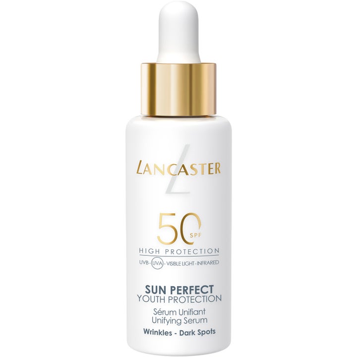 Lancaster Sun Perfect Youth Protection Unifying Serum SPF 50 30 ml hvit glassflaske med gullkork og pipette