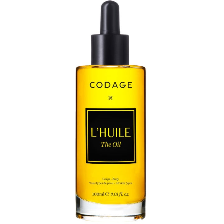 Codage L'Huile The Oil 100ml nærende kroppsolje i glassflaske med gyllen olje og svart pipette