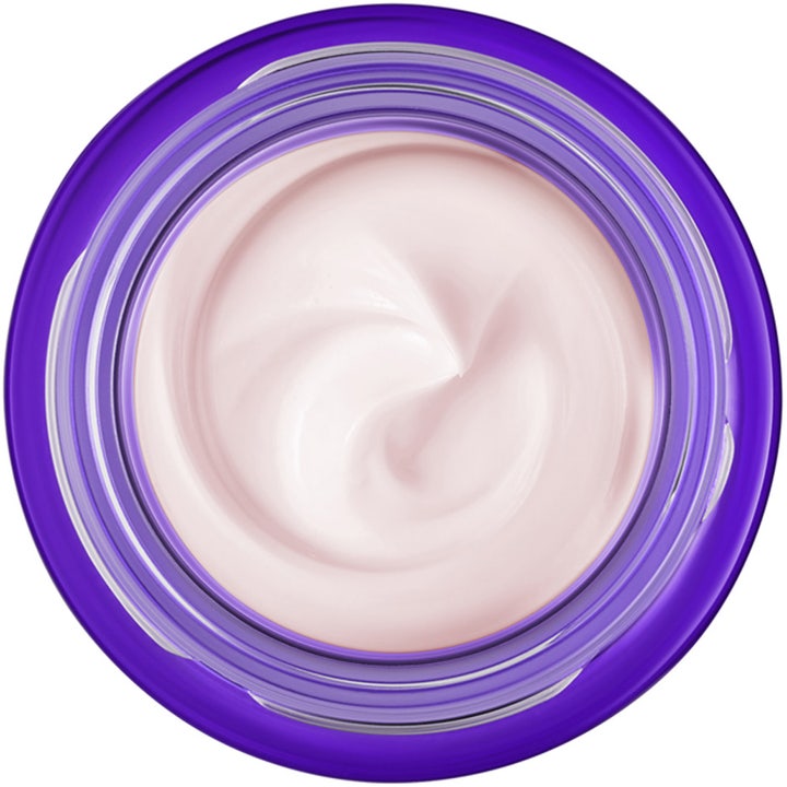 Lancôme Rénergie Nuit Multi-Lift 50 ml oppstrammende nattkrem med lys rosa tekstur i lilla glasskrukke
