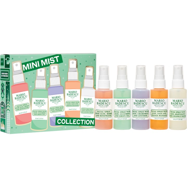 Mario Badescu Mini Mist Collection 5 x 59 ml fuktighetsgivende ansiktsspray i fargerike flasker med grønn gaveeske
