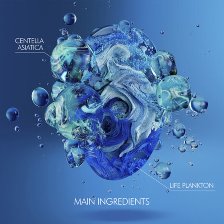 Biotherm Aquasource Cica Nutri 50 ml dagkrem med ingredienser som centella asiatica og life plankton i blå bobler