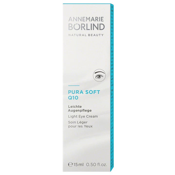 Annemarie Börlind Pura Soft Q10 Light Eye Cream 15 ml fuktgivende øyekrem i hvit ytteremballasje med blå tekst