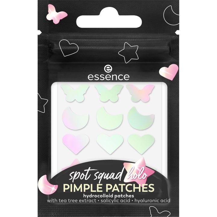 essence spot squad holo Pimple Patches 24 stk kviseplaster mot urenheter med holografiske hjerter og sommerfugler