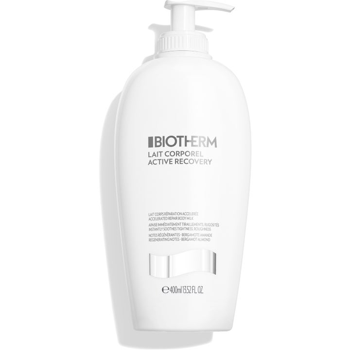 Biotherm Lait Corporel Active Recovery 400ml reparerende bodylotion i hvit pumpeflaske med sølvdetaljer
