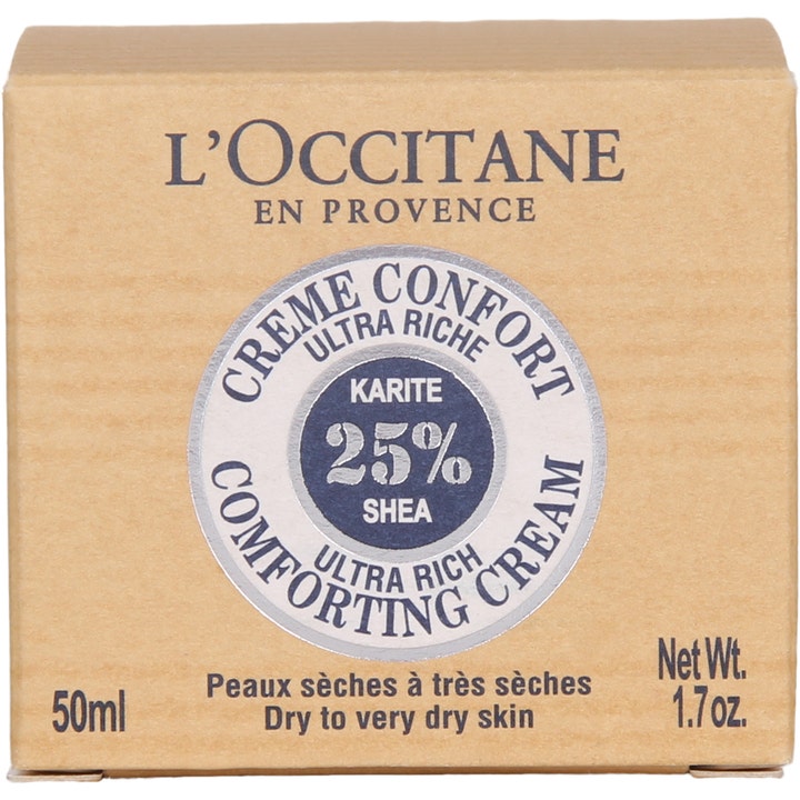 L'Occitane en Provence Shea Ultra Rich Comforting Cream 50 ml pleiende ansiktskrem i beige eske med 25% shea for tørr hud
