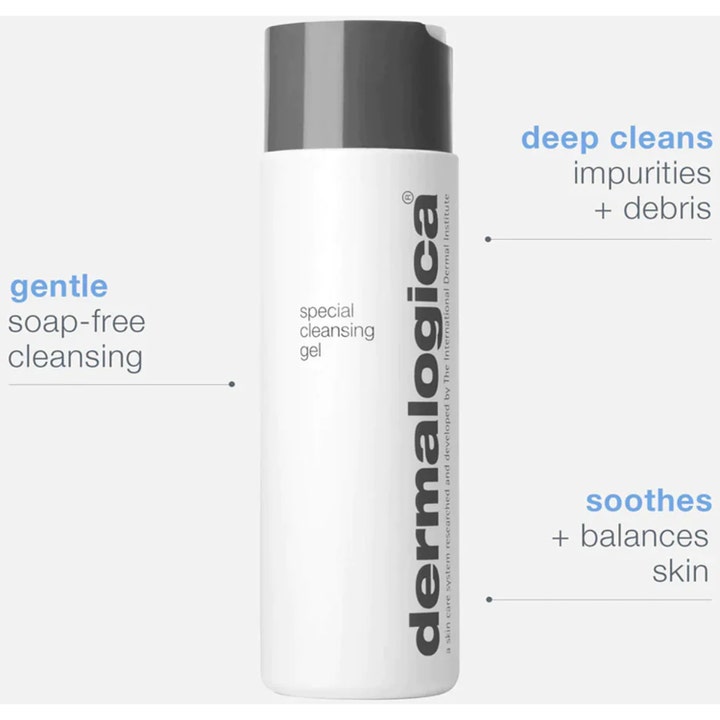 Dermalogica Special Cleansing Gel 250 ml såpefri ansiktsrengjøring i hvit flaske som gir dyprens og balanserer huden.