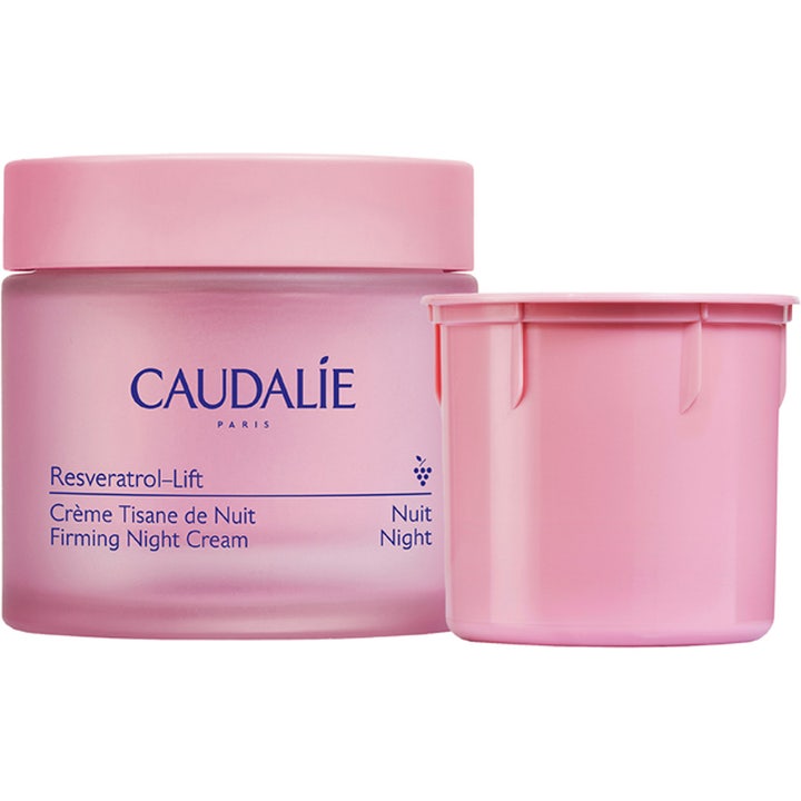 Caudalie Resveratrol-Lift Crème Tisane de Nuit 50 ml oppstrammende nattkrem i rosa frostet glass med refillbeholder