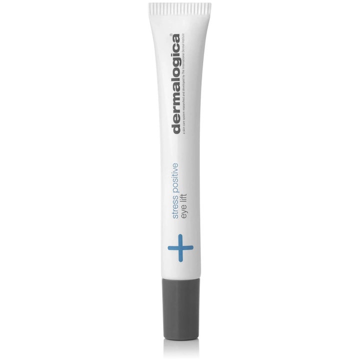 Dermalogica Stress Positive Eye Lift 25ml oppstrammende øyekrem i hvit tube med grått lokk og blått pluss-tegn