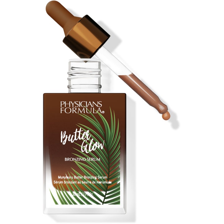 Physicians Formula Butter Glow Bronzing Serum 30 ml gir naturlig glød i en glassflaske med pipette og brun tekstur