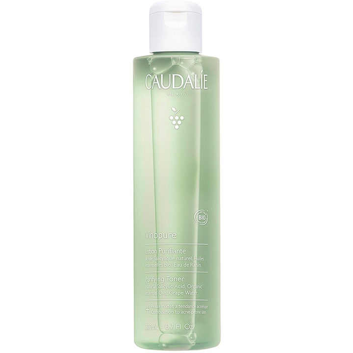 Caudalie Vinopure Purifying Toner 200ml rensende ansiktsvann i en lysegrønn gjennomsiktig flaske med hvit kork.