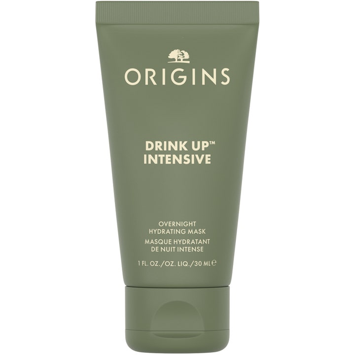 Origins Drink Up Intensive 30 ml fuktighetsgivende nattmaske i mosegrønn tube som gir huden intens pleie