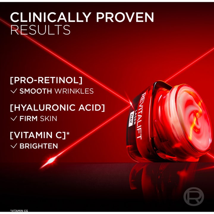L'Oréal Paris Revitalift Laser 50 ml anti-ageing dagkrem i mørkegrå eske med Pro-Xylane som reduserer rynker.