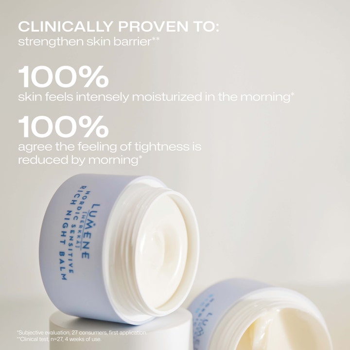 Lumene Nordic Sensitive Rich Night Balm 50 ml nattkrem i krukke for sensitiv hud med kliniske resultater