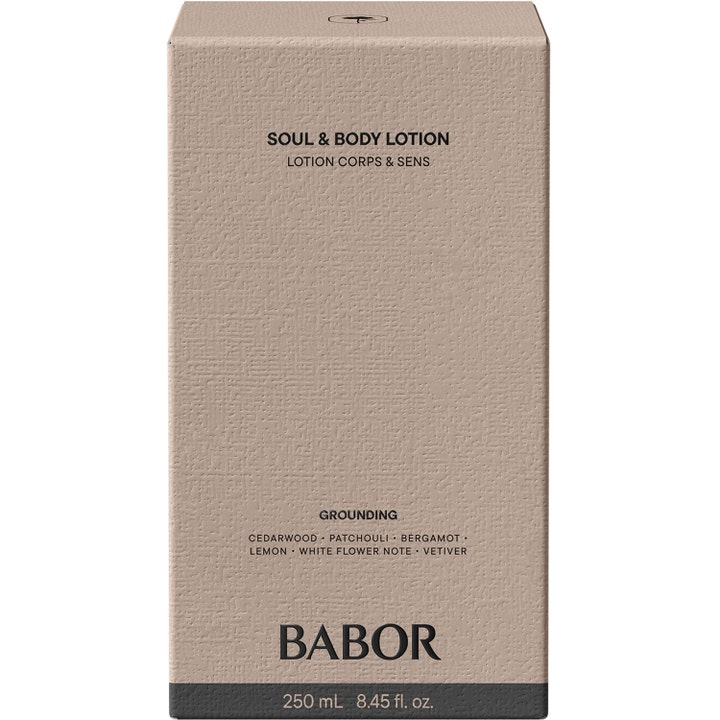 Babor Soul & Body Lotion 250 ml fuktighetsgivende body lotion i beige teksturert eske med duftnoter av sedertre