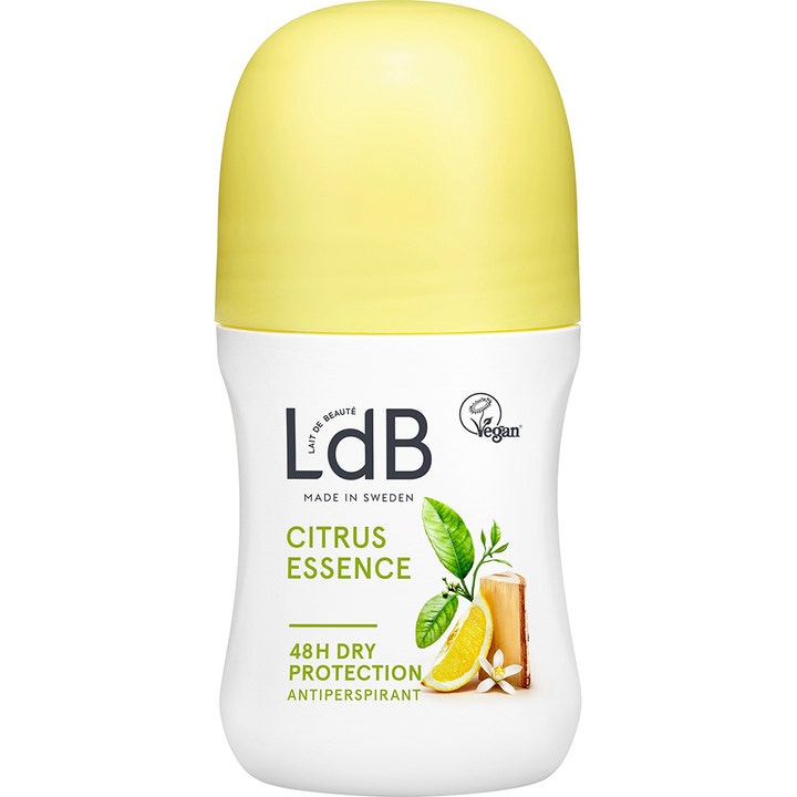 LdB Citrus Essence 50 ml antiperspirant roll-on som gir friskhet i hvit flaske med gult lokk
