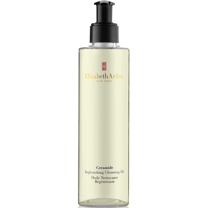 Elizabeth Arden Ceramide Replenishing Cleansing Oil 195ml renseolje som gir fukt i klar flaske med sort pumpe
