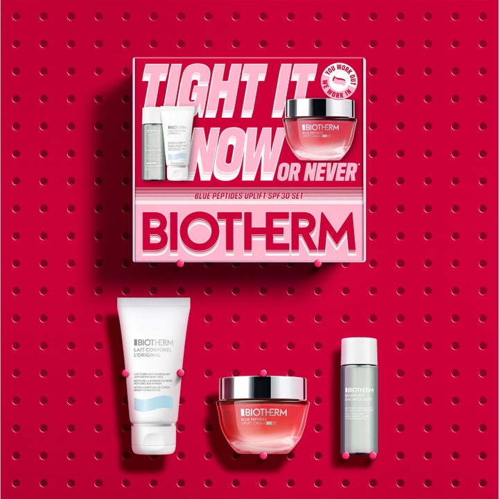 Biotherm Blue Peptides SPF30 Set 50 ml hudpleiesett for fasthet med rosa krukke, hvit tube og micellærvann