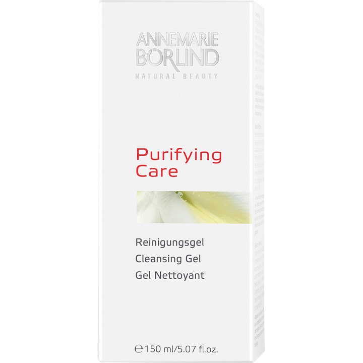 Annemarie Börlind Purifying Care Cleansing Gel 150 ml dyprensende rensegel i hvit eske med rød skrift
