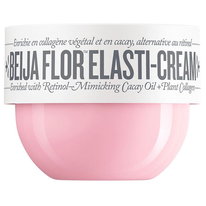 Sol de Janeiro Beija Flor Elasti-Cream fuktighetsgivende kroppskrem i rosa krukke med hvitt lokk