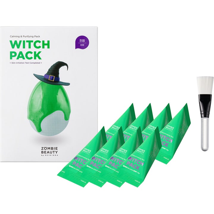 Skin1004 Zombie Beauty Witch Pack 8x15g beroligende ansiktsmaske i grønne porsjonsposer med hvit påføringskost